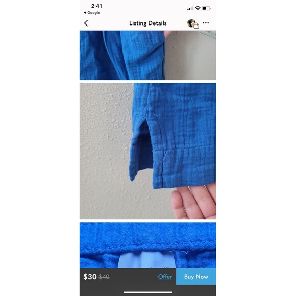 CALIA Inverted Pleat Pull On Royal Blue Elastic Waist 5” Inseam Shorts Large New - Picture 7 of 7